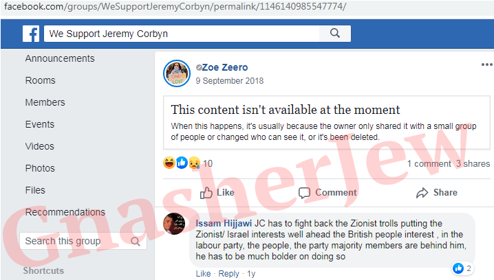 You won't be surprised to learn that Issam is also an antisemite.Here he is in conversation with Zoe Zero (Budd) a well known pro Palestinian antisemite booted from  @UKLabour (more on Zoe here  https://twitter.com/GnasherJew/status/898084082055352321?s=20 ) 3/