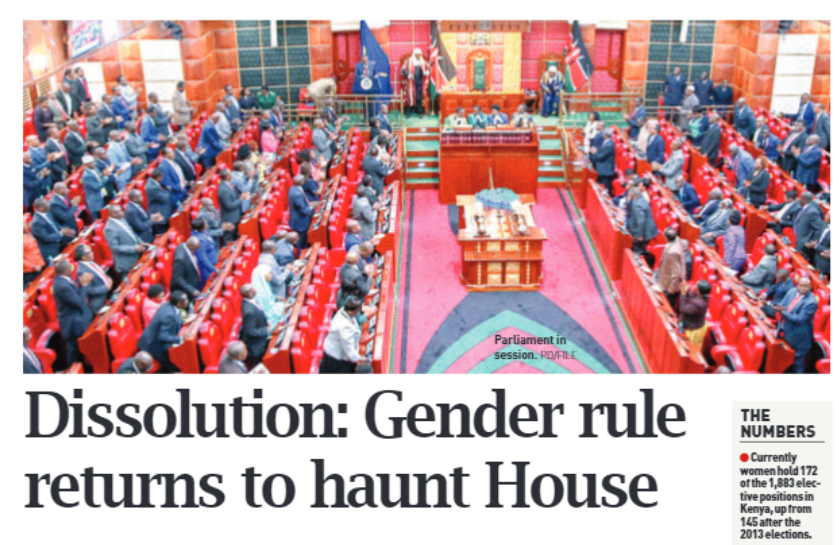 Members of Parliament may become the biggest casualties of the 2010 Constitution if Chief Justice  @dkmaraga commences the process of dissolving Parliament following its failure to enact the two-thirds gender rule. via  @PeopleDailyKe