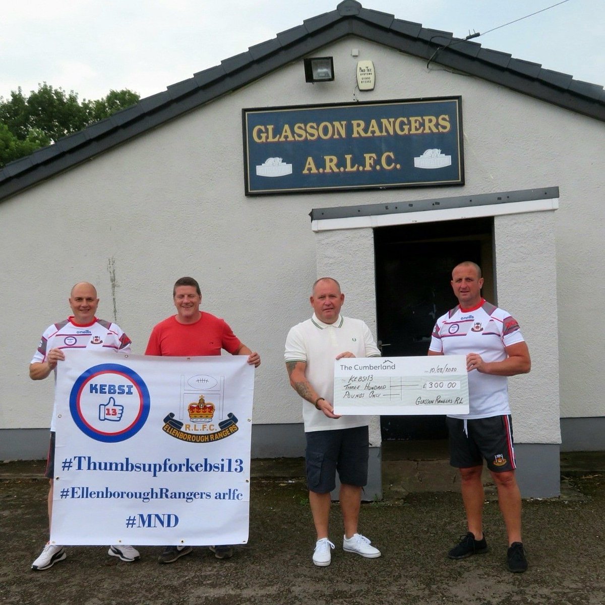 The Players and Staff of <a href="/GlassonRangers/">Glasson Rangers</a> raised a brilliant  £300 in support of <a href="/ElbraRangers/">Elbra Rangers ARLFC</a> chosen charity KEBSI 13 
Our fierce local rivals on the pitch showing what RL’s all about after the final whistle 👍

#greatestgame
#rlfamily 
#Thumbsupforkebsi13
#MND #rfl #rugbyleague