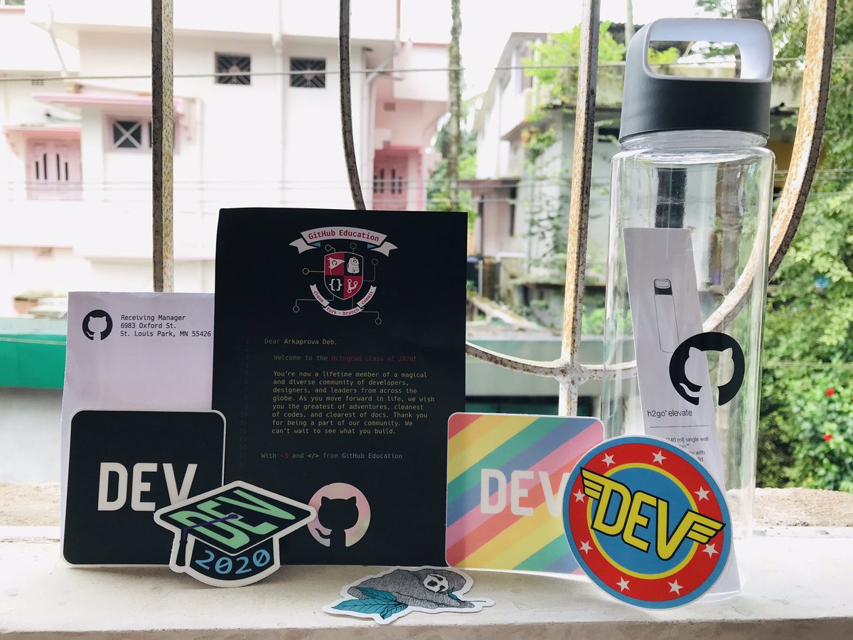 Arkaprovaz's tweet photo. Just received this! 🤩🤩
Thanks @GitHubEducation for sending these swags and hosting such an awesome event!
#octograd2020 #github #Graduation2020 https://t.co/utiObnGt0G