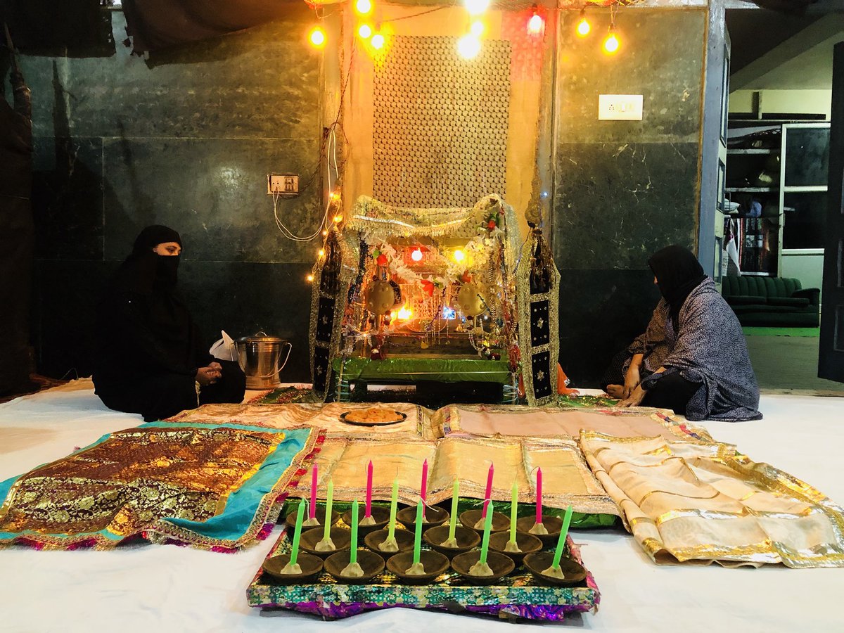 So in memory of two children who got married just in name and a child who got widowed on the morn we fir them mourn on 7th  #muharram Mehndi being readied in Delhi 's Panja Sharif imambara #twittermajlis ( photo from last year)