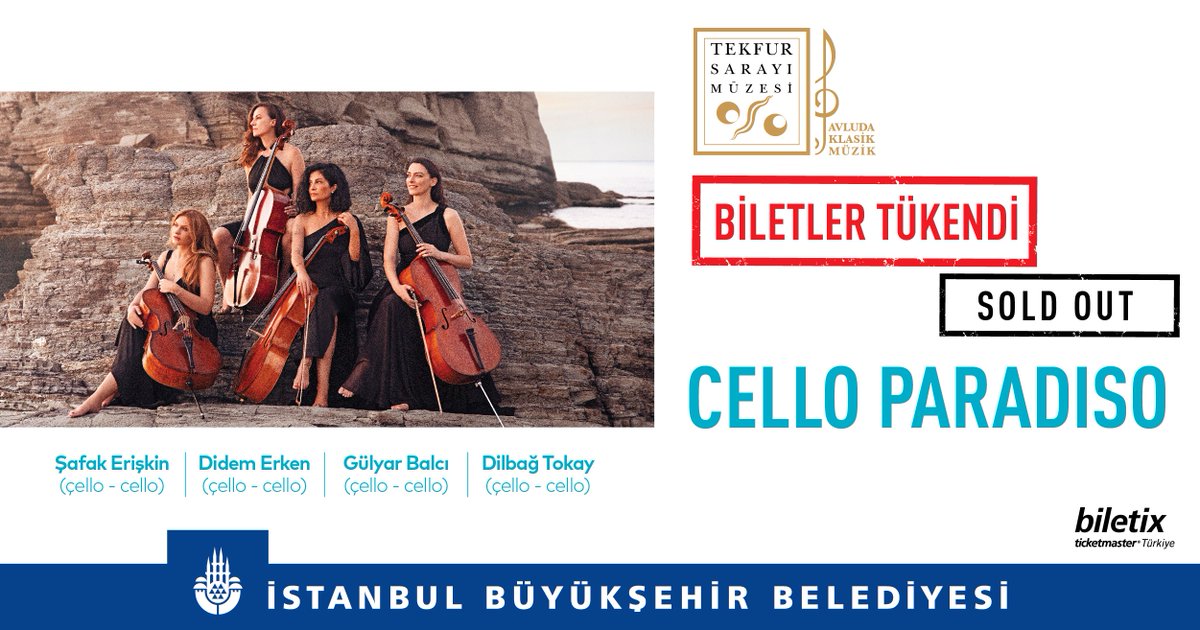 Tekfur Sarayı Müzesi'nde 29 Ağustos Cumartesi akşamı gerçekleştireceğimiz "Cello Paradiso" konserinin biletleri tükenmiştir. İlginize teşekkür ederiz.☺️ 

Yeni konserlerimizde görüşmek üzere...✨

#ibb
#Kültürİstanbul
#TekfurSarayı