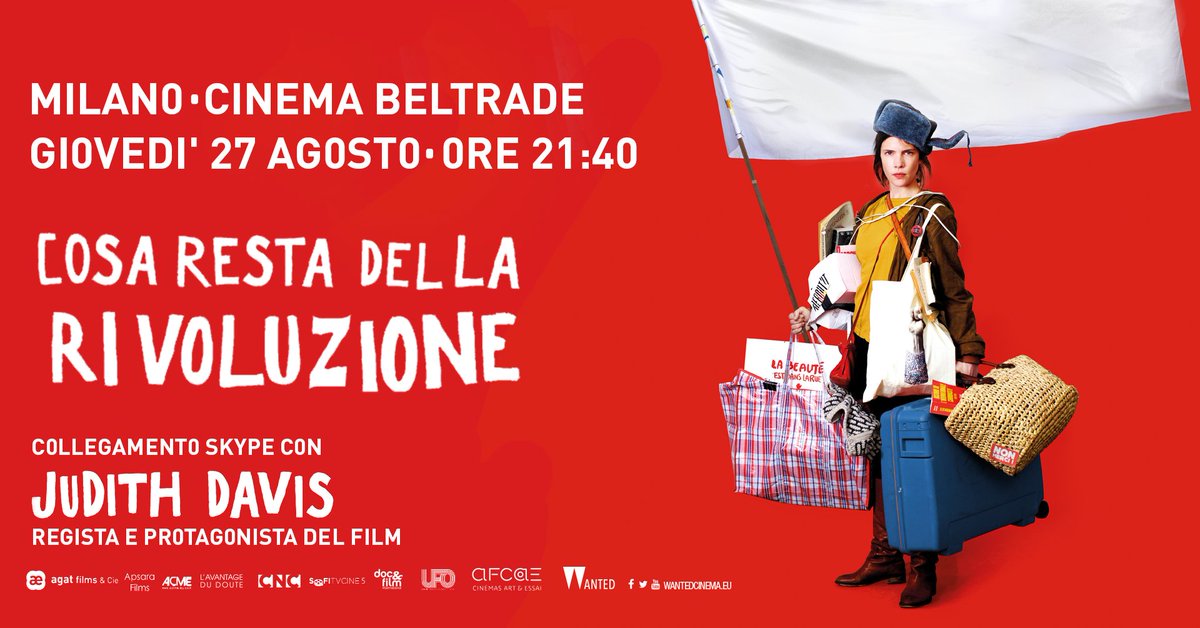 WantedCinema's tweet photo. Appuntamento questa sera 27 agosto con la regista e attrice #JudithDavis in collegamento Skype al @CinemaBeltrade alle ore 21.40
Prima visione del film
"Cosa resta della Rivoluzione" https://t.co/KS53LzxFba