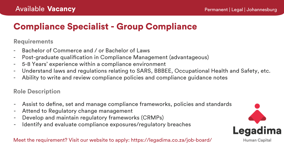 LegadimaHC's tweet photo. Do you meet the requirements? Apply here: https://t.co/la7FB82x9E

#JobSeekersSA #JobAdviceSA #jobseekers #Followforjobs #Jobs #unemployment #jobseekerwednesday https://t.co/YU2qgolV84