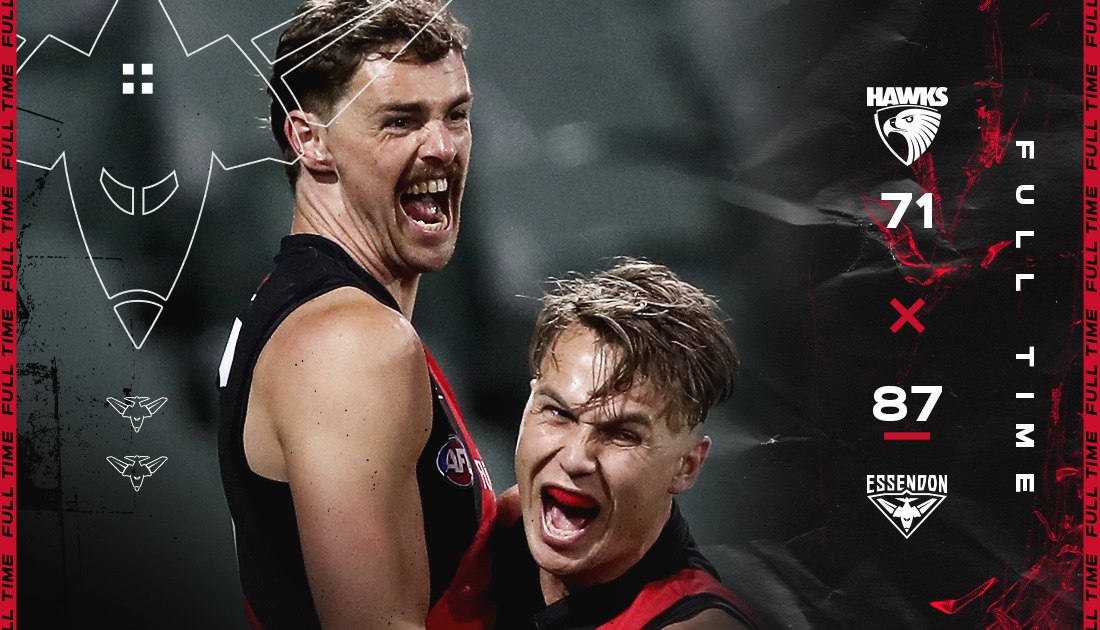 essendonfc's tweet photo. A tale of two halves.

What a comeback 👏

#AFLDonsHawks https://t.co/yEz5YP4Rg6