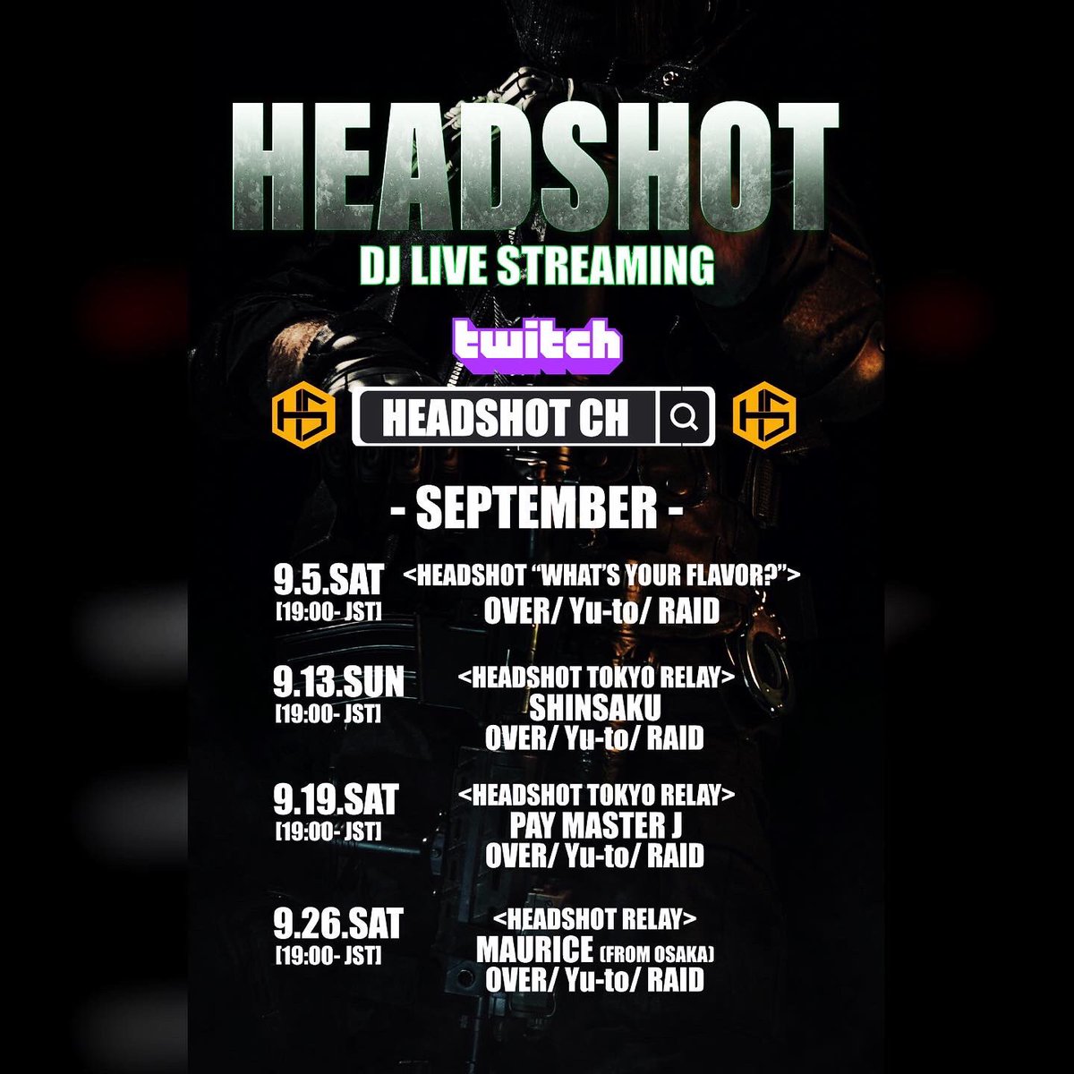 <SEPTEMBER DJ GIG>
DJ OVER

•HEADSHOT CHANNEL(TWITCH)
twitch.tv/headshot_ch

#party #club #event #september
#djschedule #djlivestreaming #twitch
#dj #djover
#djlife #partylife #musiclife #lifeisgood