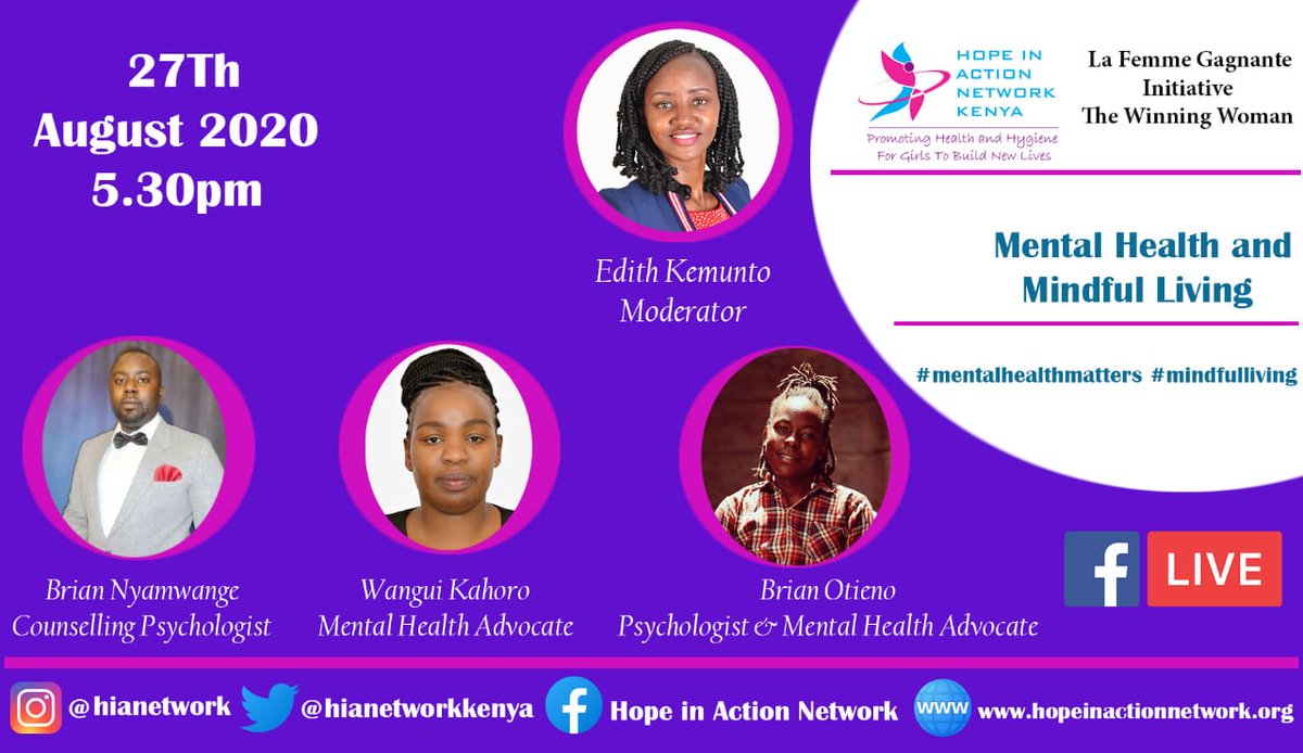 hianetworkkenya's tweet photo. Thank you so much @thementorB @VigilanceAtieno @nellylukale for leading us in today's conversation. We are enlightened! Let's keep sharing our thoughts and experiences on #mindfulliving Let's also engage in the webinar later this evening! @LaGagnante
#MentalHealthMatters https://t.co/tM1f0J7IYz