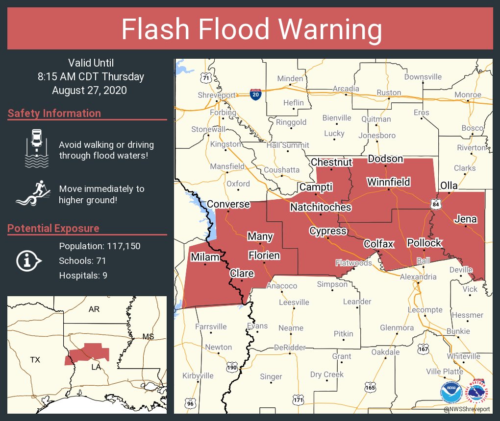 Flash Flood Warning including Natchitoches LA, Winnfield LA, Jena LA until 8:15 AM CDT