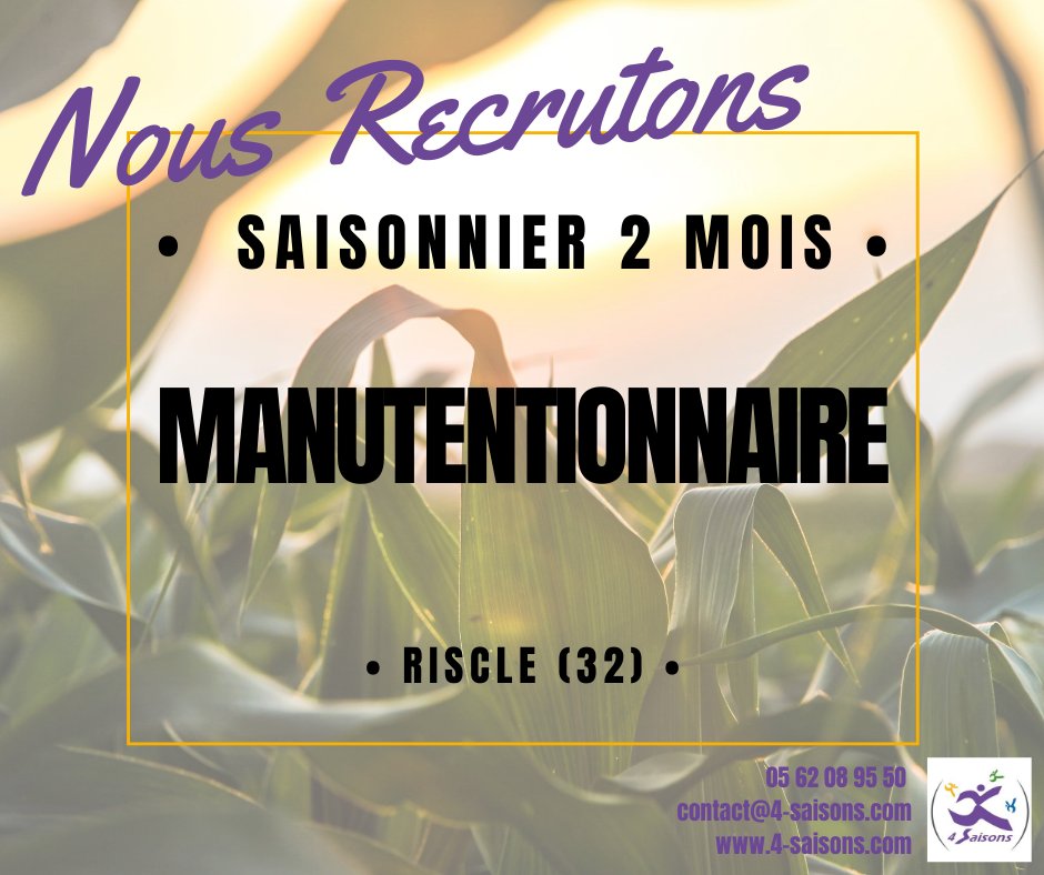 👷‍♂️ OFFRE D'EMPLOI 👷‍♀️
Nous recherchons pour l'un.e de nos adhérent.e.s un.e #Manutentionnaire en #emploi #saisonnier de 2 mois à #Riscle. Intéressé.e ? Plus d'infos sur l'offre et possibilité de postuler en ligne : bit.ly/3gyrEiP
#recrutement #GERS