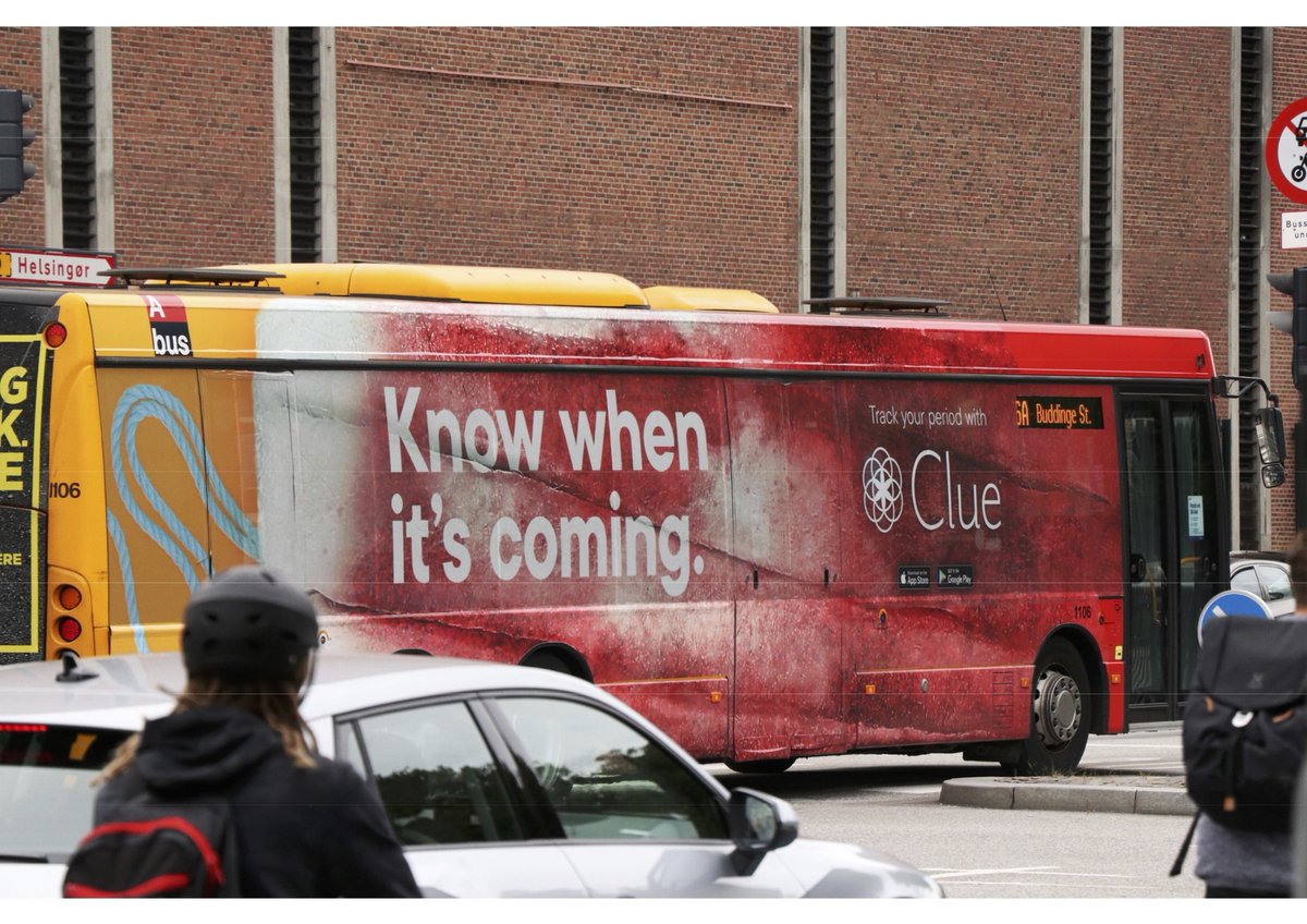 clue's tweet photo. Something VERY exciting just hit the streets of Copenhagen.... just like your period, you don't want to miss this 😂
If you're out and about in the Danish capital this month, keep your eyes peeled 👀 for the Clue bus! 🚌🩸
#ClueBus https://t.co/hK6sbnbWJ5