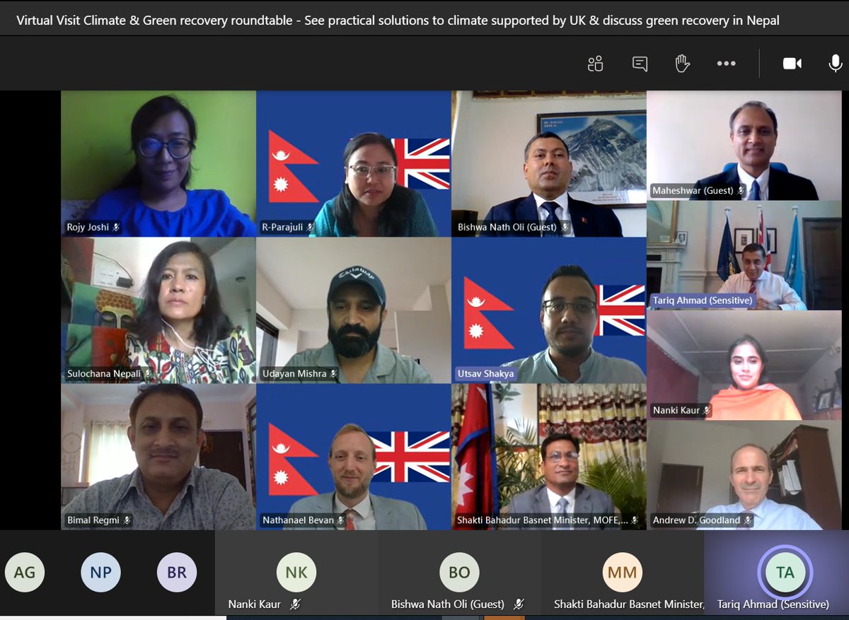 UK in Nepal 🇬🇧🇳🇵 (@ukinnepal) on Twitter photo A very useful Round Table between UK Minister <a href="/tariqahmadbt/">The Lord (Tariq)Ahmad of Wimbledon KCMG</a>, Minister of Forest <a href="/BasnetShakti1/">shakti Basnet</a>, <a href="/ICIMOD/">ICIMOD</a>, <a href="/WorldBankNepal/">World Bank Nepal</a> on barriers to implement NDCs, innovations to tackle #ClimateChange & engaging the private sector, ahead of next year’s UK led <a href="/COP26/">COP26</a>. #COP26 #Nepal A very useful Round Table between UK Minister <a href="/tariqahmadbt/">The Lord (Tariq)Ahmad of Wimbledon KCMG</a>, Minister of Forest <a href="/BasnetShakti1/">shakti Basnet</a>, <a href="/ICIMOD/">ICIMOD</a>, <a href="/WorldBankNepal/">World Bank Nepal</a> on barriers to implement NDCs, innovations to tackle #ClimateChange & engaging the private sector, ahead of next year’s UK led <a href="/COP26/">COP26</a>. #COP26 #Nepal