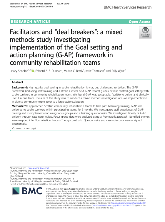 Our latest paper on #goalsetting led by @LesleyScobbie is out now rdcu.be/b6shz  with @sally_wyke 
@Katiethomson9 @MarianBrady #implementationresearch @NMAHPRu