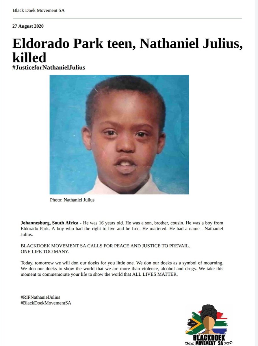DereleenJames's tweet photo. Today, tomorrow, next month is about you Nathaniel. It will be about you until justice prevails
#JusticeforNathanielJulius
@blackdoeksa @SAPoliceService
@PresidencyZA https://t.co/VaE5gwmPrb