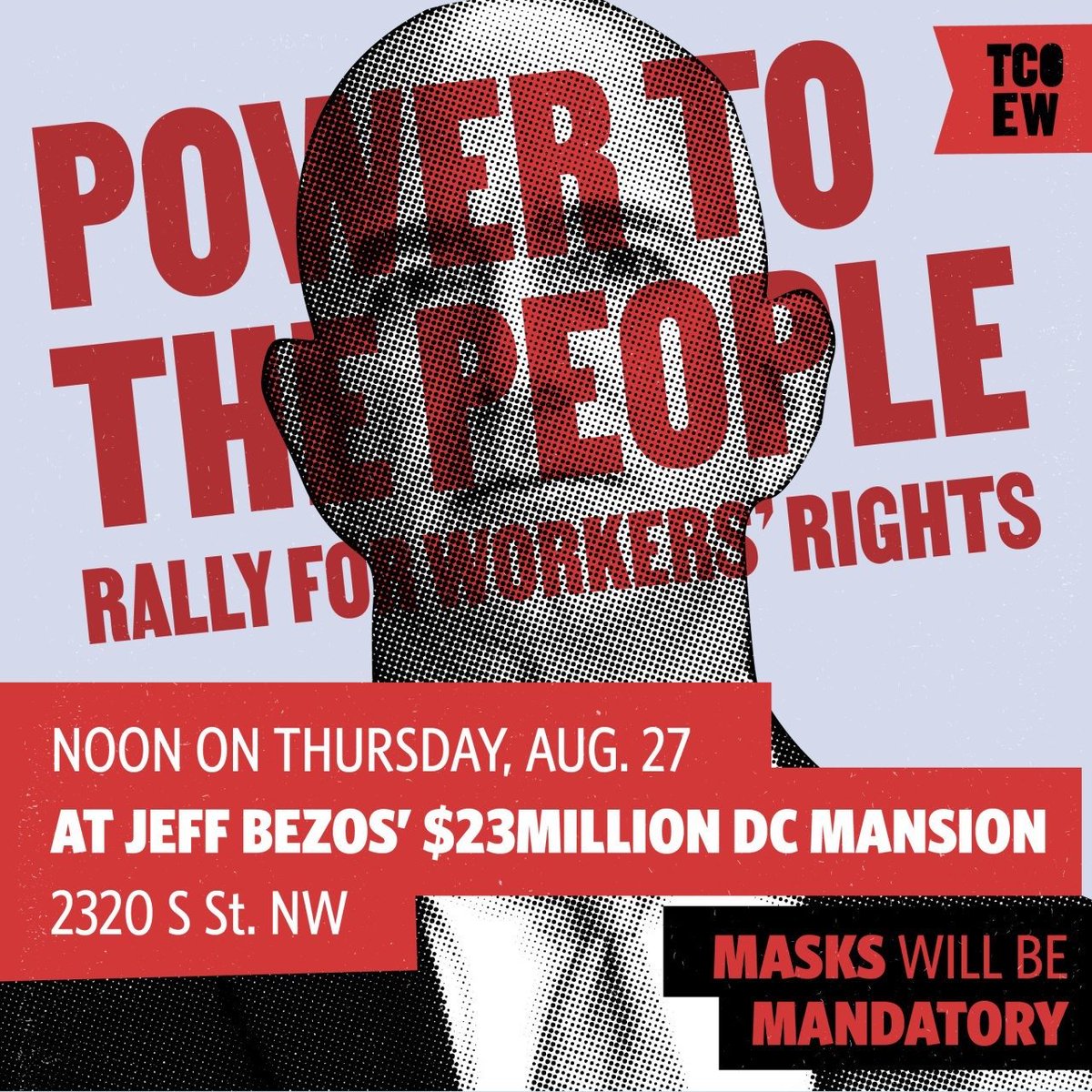 Power to the People Rally for Workers Rights! 12 noon at  @JeffBezos house. Organized by  @Shut_downAmazon and The Congress of Essential Workers
