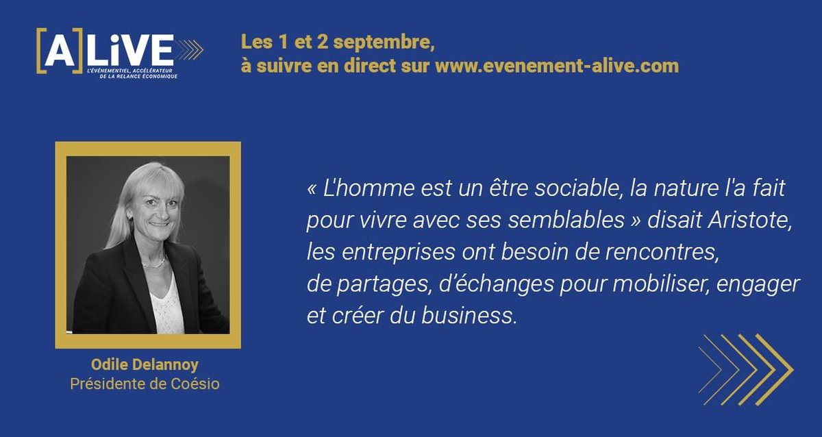 Coésio est partenaire de [A]LiVE, l'événement incontournable de la reprise de notre filière, les 1er et 2 sept à Cannes. 
Au programme 4 plateaux thématiques autour du lien social, de l'engagement, du business et de l'innovation
evenement-alive.com
#evenementALiVE #eventprofs