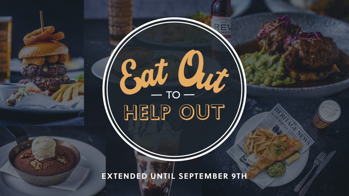 We've loved having you back so much, and to thank you we've extended our #EatOutHelpOut offer until September 9th!

Thank you, everyone, for your support and feedback over the last three weeks!

Find your local Brains pub 👉 sabrain.com/pubs