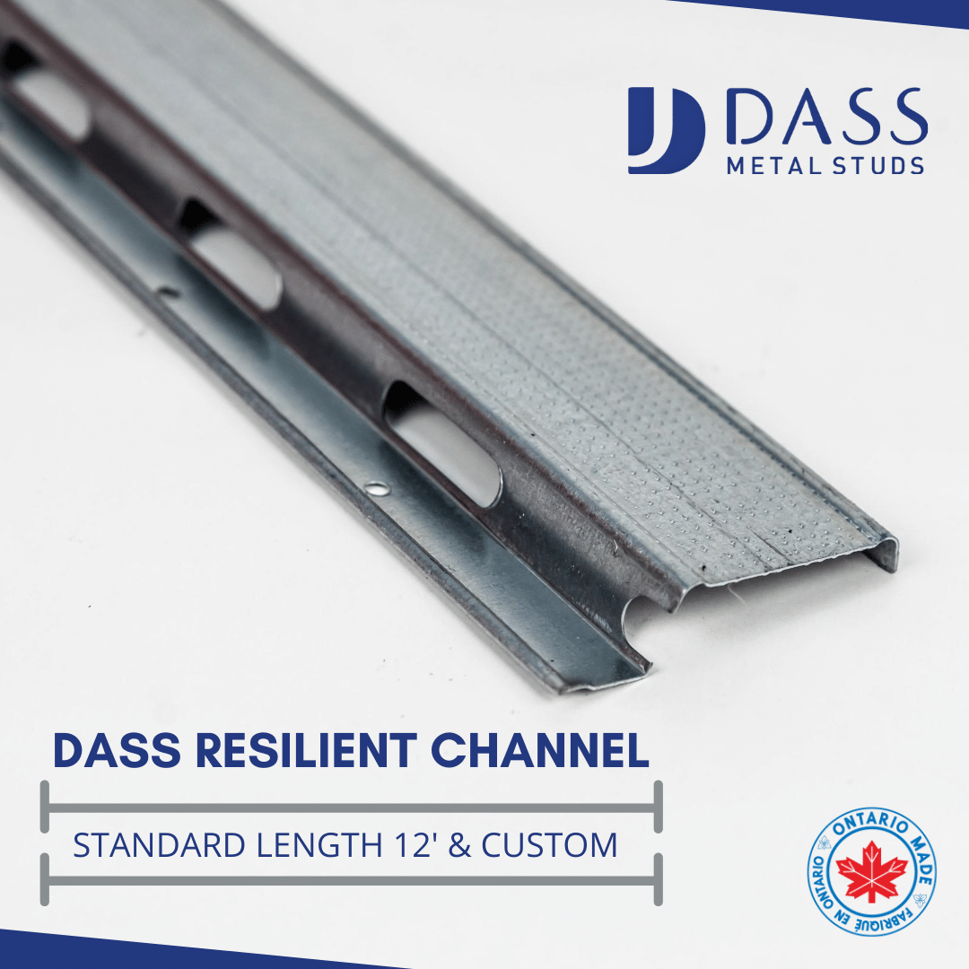 Dass Resilient Channel is available in 12’ and custom lengths.

For inquiries to be a Dass Metal Distributor, please contact us at
Call: +1(905) 677-0456
Email: sales@dassmetal.com
#dassmetal #dassprostud #canadiansteel #technical #support #canadianmanufacturer #dassmetalstuds