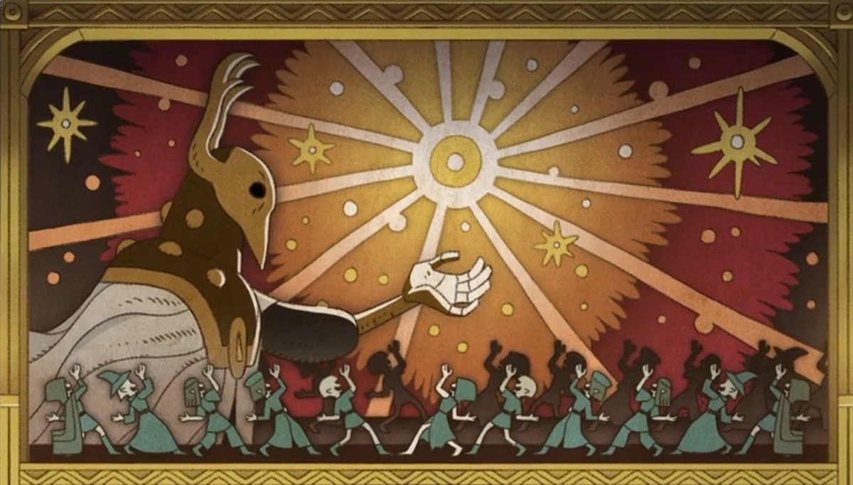 17/? So that's what happened. Emperor Belos instaurated a new order making sure there would never be anyone who could defy him by creating the covens, this way no matter how skilled you became you would only know one kind of magic.  #TheOwlHouse  #TheOwlHouseSpoilers  #TheOwlLady