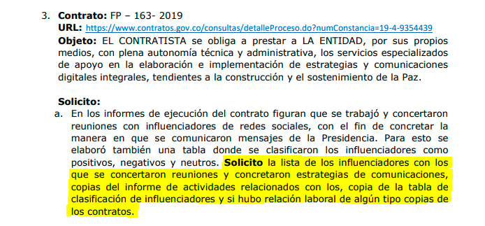 FLIP_org's tweet photo. #PautaVisible
Respecto a la respuesta que dio @HassNassar acerca de nuestra investigación “La pantalla del presidente, Duque y la pauta¨, queremos aclarar que:
La petición que hizo la FLIP a Presidencia fue la siguiente: https://t.co/30CIaA2JqE