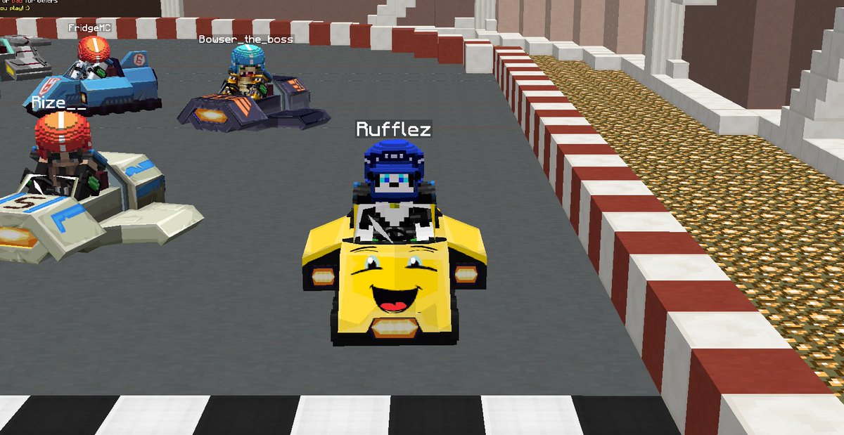 RufflezHypixel's tweet photo. Faves from the TKR Tourney (Aug 11) part 2: ๐๏ธ Who designed this kart?! THANK YOU! โค๏ธ I am probably the worst TKR player ever, but my kart makes me smile or laugh out loud every time I'm stuck in a wall or "driving" the wrong way ๐ @HypixelNetwork #TKRTourney #recklesslyamazing https://t.co/PJzEbjwPk3