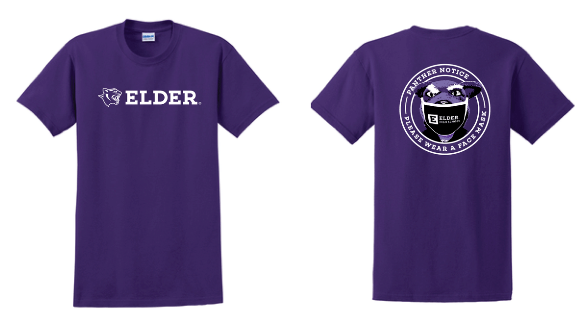 ehs_store1's tweet image. Social Distancing?  We do that too.... the PANTHER is wearing a mask!  New T SHIRT  with our Panther proudly sporting his mask..... AVAILABLE IN STORE TOMORROW or online now  in both adult and children's sizing.  Order here: 
 shopelderhs.org/spirit-store/m…  #elderspiritstore