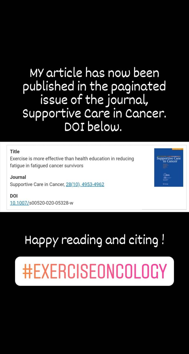 FERNTRI's tweet image. My article in Supportive Care in Cancer has been published in the completed journal issue. DOI in pic below #ExOnc #ExerciseOncology #exerciseandcancer #exerciseandcancerrelatedfatigue #loveirishresearch