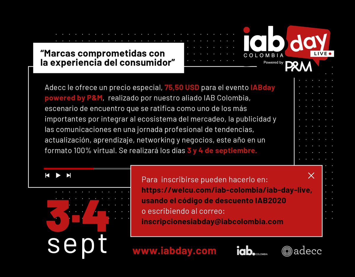 ADECC_RD's tweet photo. El Comité Digital de #adecc_rd extiende la invitación a todo el ecosistema digital dominicano a participar en IAB Day organizado por @iabcolombia.

Excelente oportunidad para actualizar y ampliar conocimientos. 
#IABday https://t.co/JnHI7HrPuQ