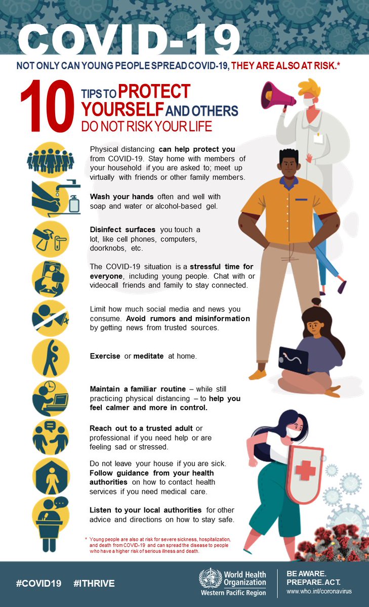 WHOSEARO's tweet photo. Being young doesn’t mean you’re safe from #COVID19. Here's how you can protect yourself and others from #COVID19. Stay safe. Stay healthy. https://t.co/CtEocF0zq9