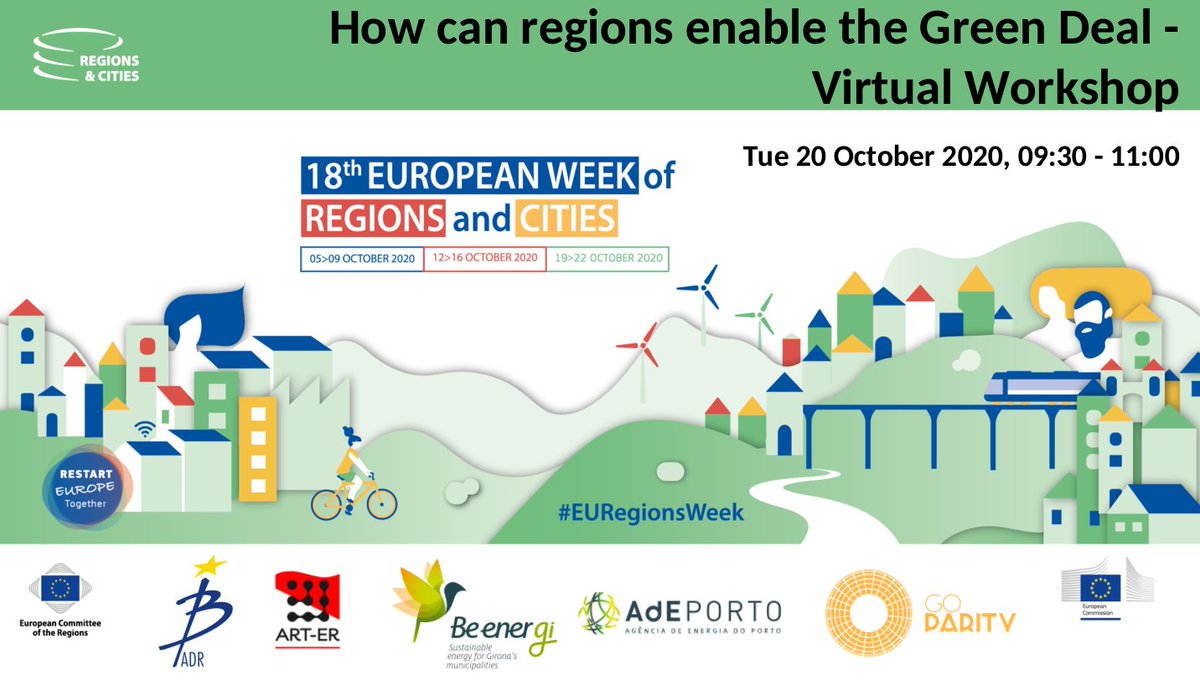 Ponto Energia (aka BundleUp) (@energiaponto) on Twitter photo Registration is now open for the #EURegionsWeek!
Our coordinator @goparity will be moderating a virtual workshop on "How can regions enable the Green Deal" - Tue 20 October 2020; 09:30 - 11:00
Register here: europa.eu/regions-and-ci…
Thank you <a href="/EU_CoR/">European Committee of the Regions</a> and <a href="/EU_regio/">EUREGIO</a>. Registration is now open for the #EURegionsWeek!
Our coordinator @goparity will be moderating a virtual workshop on "How can regions enable the Green Deal" - Tue 20 October 2020; 09:30 - 11:00
Register here: europa.eu/regions-and-ci…
Thank you <a href="/EU_CoR/">European Committee of the Regions</a> and <a href="/EU_regio/">EUREGIO</a>.