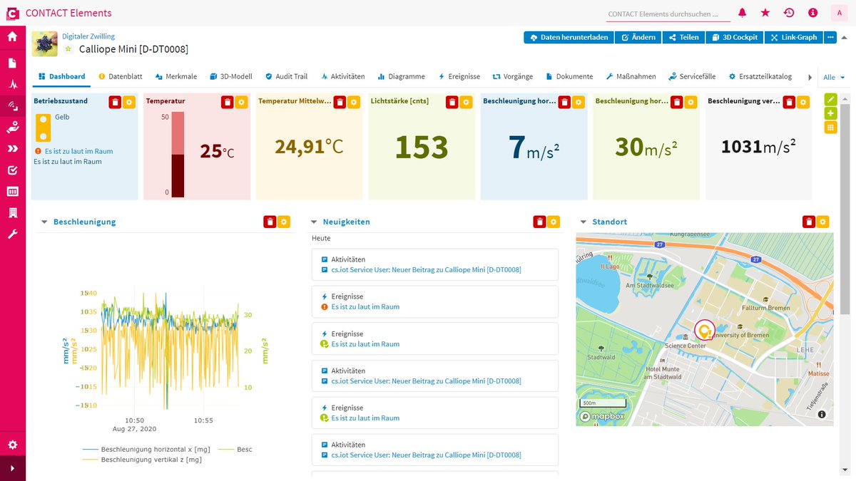 Ein Snapshot aus der Entwicklung von @CONTACTSoftware's Elements for IoT, ist das Dashboard nicht wunderbar? Einfach konfiguriert, ohne eine Zeile Code zu schreiben! Programmiert habe ich nur die Anbindung des unkomplizierten <a href="/CalliopeMini/">Calliope</a> und das ist kinderleicht :-) <a href="/_code_it_/">Code it!</a>