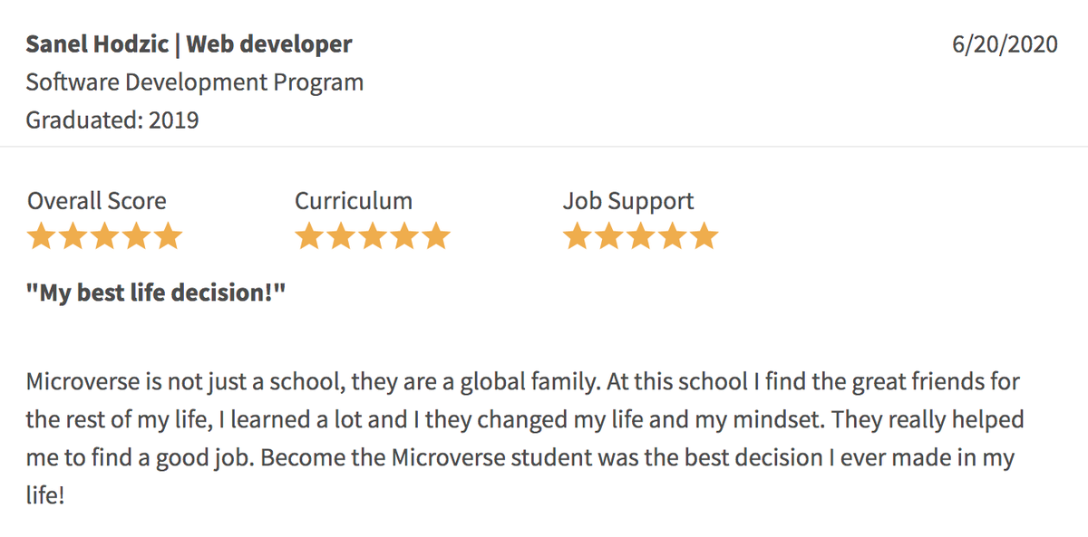 "Microverse is not just a school, they are a global family." - Microverse alumni Sanel Hodzic. 🌎 #learnwithmicroverse #learntocode #softwaredeveloper #remotedeveloper #juniordeveloper