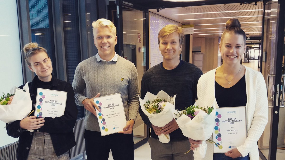 Ensimetri1's tweet image. Nuorten yritysideakilpailu 2020 voittajat. 
1. palkinto Valtteri Korkiakoski ja Jussi Kurikka @MedifiedOy 2. palkinto Viivi Kettula (oik.) Hypeletics Oy
3. palkinto Mona Karttunen, Mona Ilona. 
Onnea! #ensimetri #nuortenyritysideakilpailu  #YoungEntrepreneur