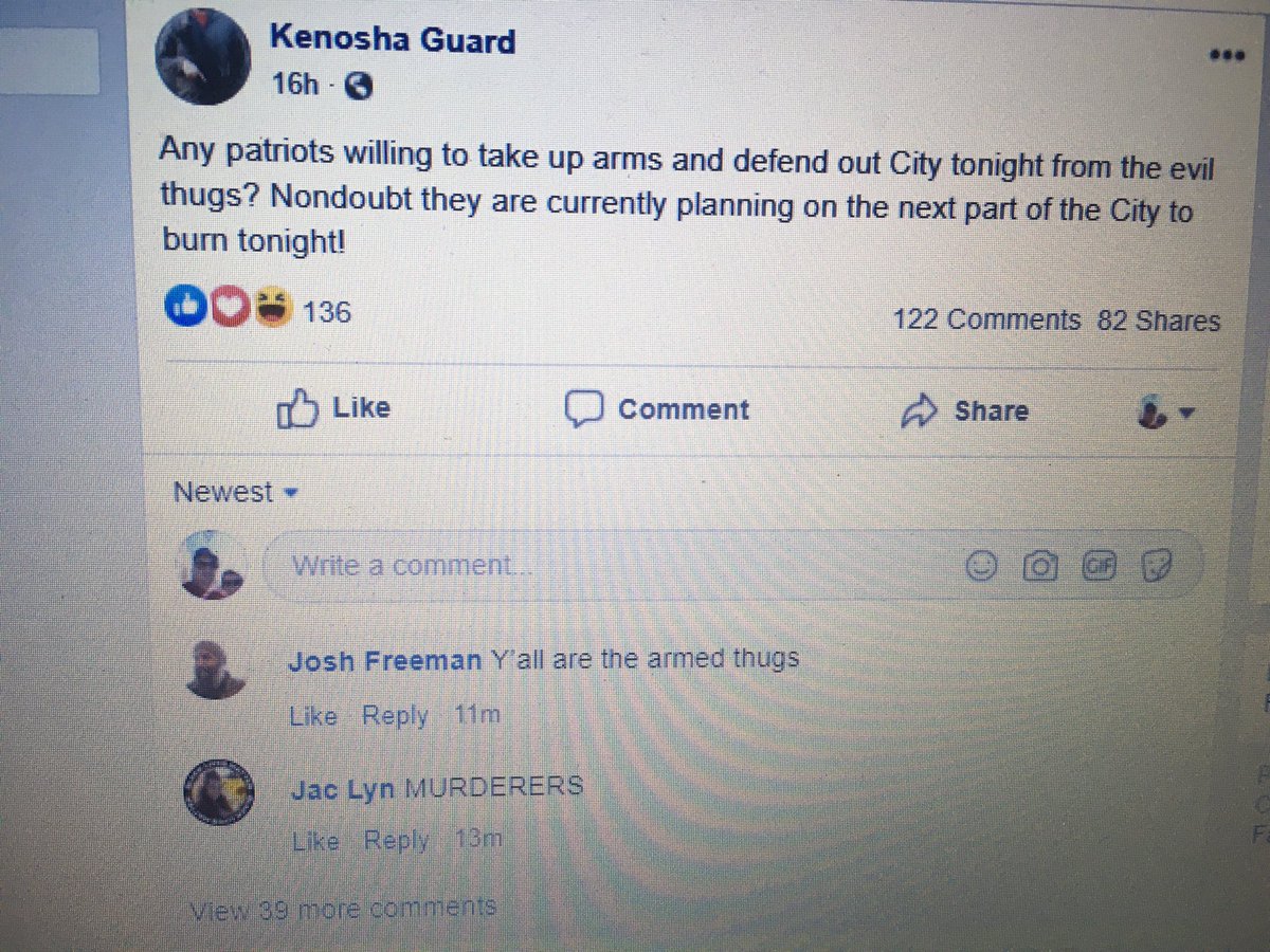 The Kenosha Guard planned a big show of force in downtown  #Kenosha and beyond on Tuesday, putting out a “call to arms” - “patriots” to “come armed” and join their “peaceful” overnight vigilante deployment /4