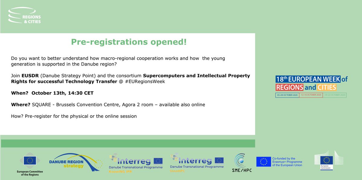 IprKnowing's tweet image. You have the #chance to pre-register now to attend our online session at the European week of Regions and Cities. 
#Opportunity available only until August 26th! 
@EUSDR @Interreg_Danube @INTERREGTweets 
Pre-register at: europa.eu/regions-and-ci…