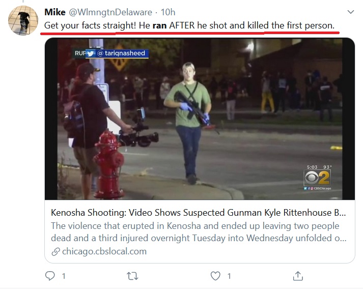 6/Continuing on with our two narratives:The political right says a man was trying to escape a dangerous situation and was chased by rioters...so he shot at them in self defense.The left says brave protestors saw a murderer on the loose with a gun and tried to stop him: