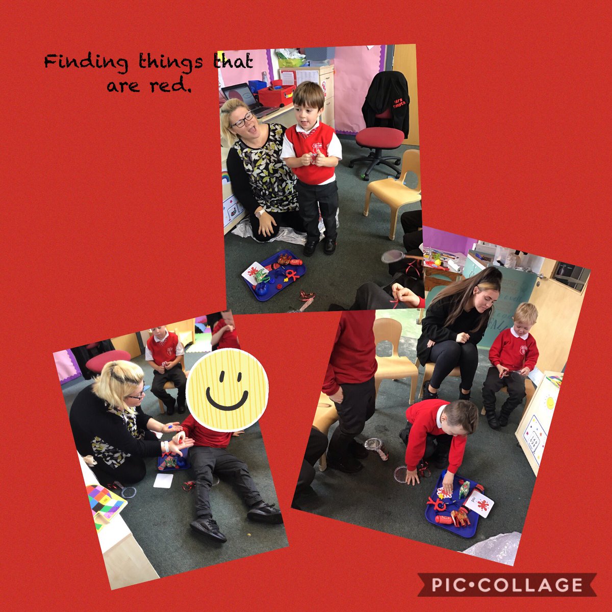 DrumparkN's tweet photo. Learning about red.
We used our looking eyes, magnifying glasses and found lots of red on our walk. 
🎒👠🧣🐙🌹
@drumparkprimary @DpSunshines https://t.co/TnBmuIDsJZ