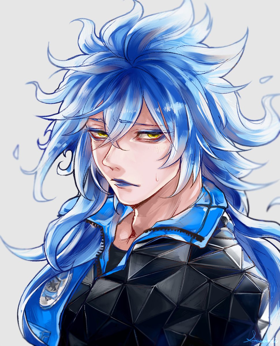 long hair 1boy male focus solo blue lips makeup yellow eyes  illustration images
