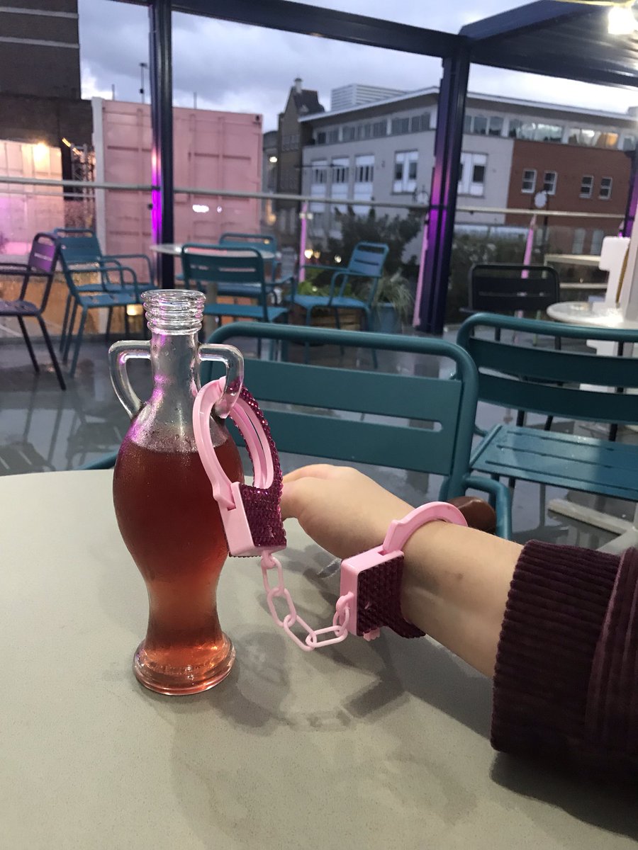 The FIFTY SHADES OF GRAPE was easily the most anticipated drink so farIt came in a cute vase with a pair of bedazzled pink handcuffs that the waiter *ATTACHES TO YOU TO DRINK IT*15/10, absolute scenes even if you have to return the cuffs