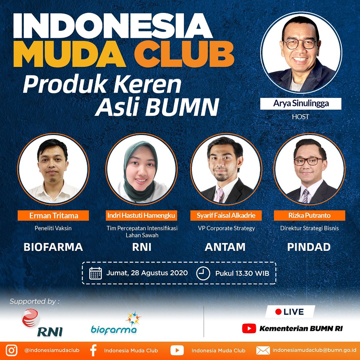 Hai #Profesionalmuda !

Bangga dong kita punya produk BUMN yang gak hanya keren tapi juga berkualitas!

 *Biofarma, RNI, Pindad dan Antam* siap untuk bercerita, apa saja sih produk-produk kebanggaan yang mereka punya??

#IndonesiaMudaClub
#ProfesionalMudaBicara
#SemangatbaruBUMN