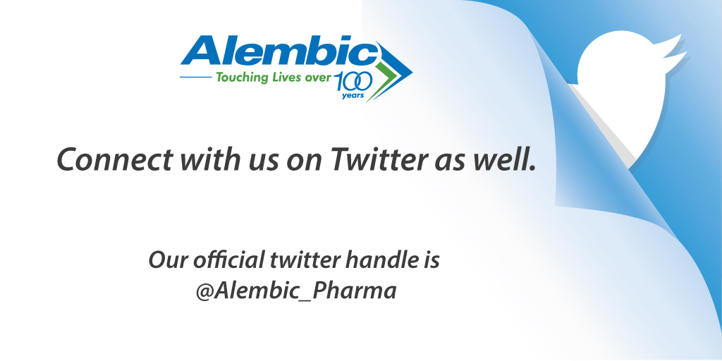 We are on Twitter now! follow us on <a href="/Alembic_Pharma/">Alembic Pharmaceuticals</a>.