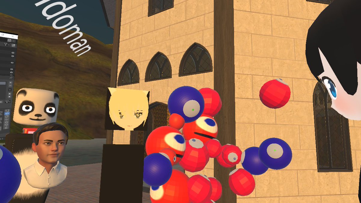 faruco10032's tweet image. 急遽いのちの輝きくんを作りました．HubsならHubs内でコピー，拡大縮小，回転ができるのでお目々一個作って組み合わせで作れました！たのしい！
しかもみんなが作ったいのちの輝きくんを集めて合体させることも...！これはソーシャルVRならでは！お疲れ様でした！ #VTC2020