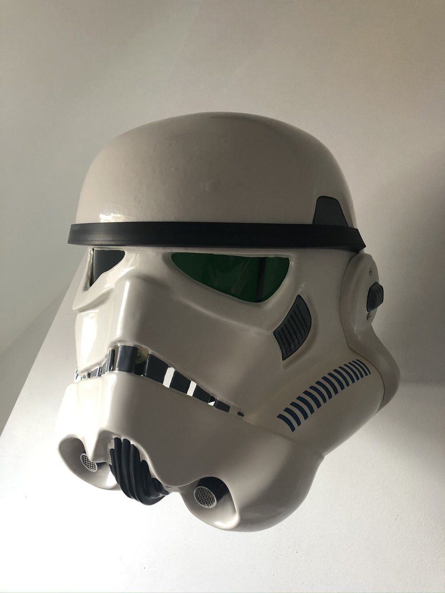 Unexpected things you’ll see on a Trooper helmet. Decals like the tube stripes and other details are all hand painted. The actual helmet is in two parts and is held together by two Earth screws (painted white) by the ‘ear’ pieces. The brow and rim are just clipped-on rubber.