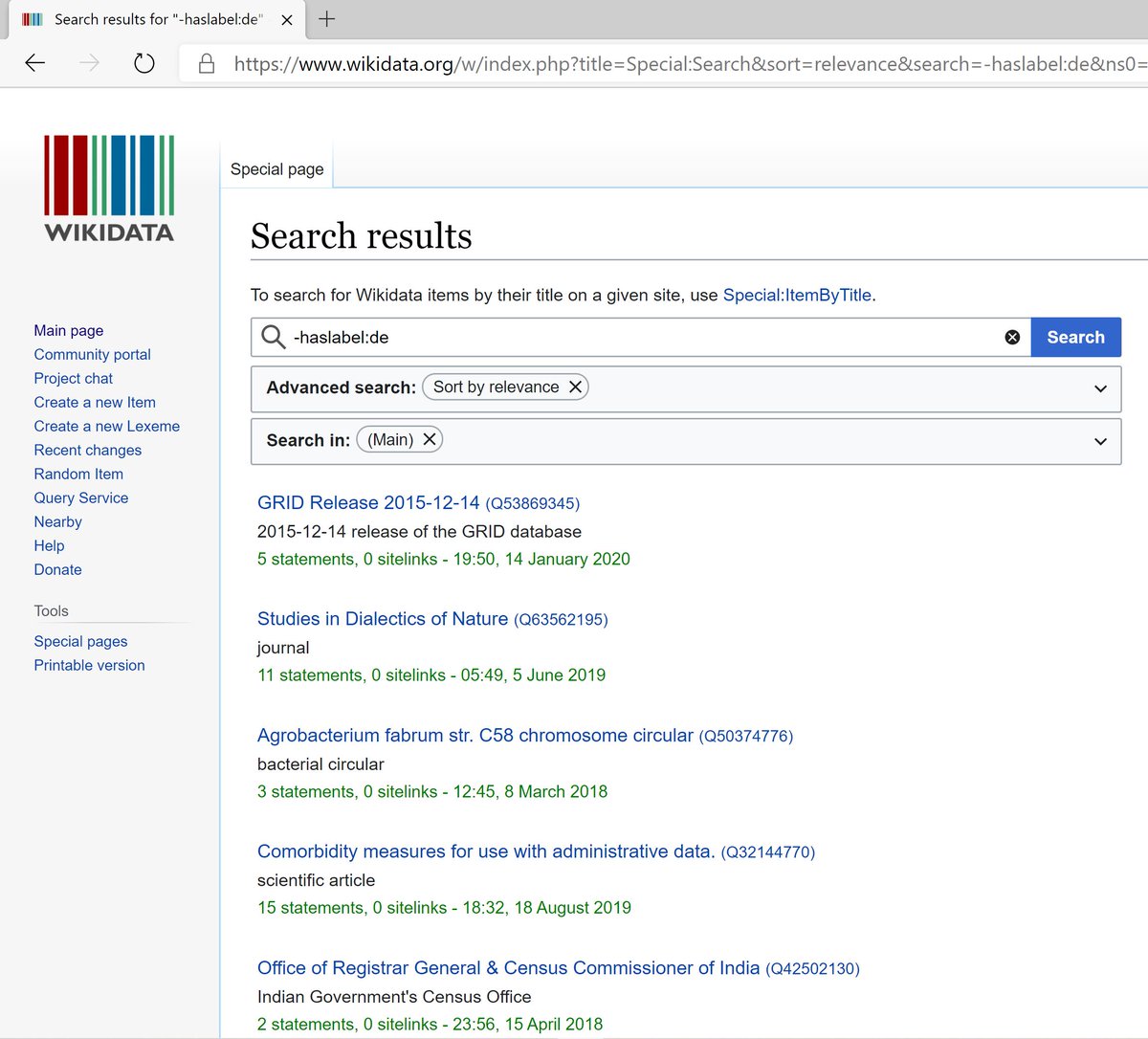 wikidata's tweet photo. #WikidataTips And here are Items without a label in German: https://t.co/EDk5o7yXzr https://t.co/qfzc2T4fAo