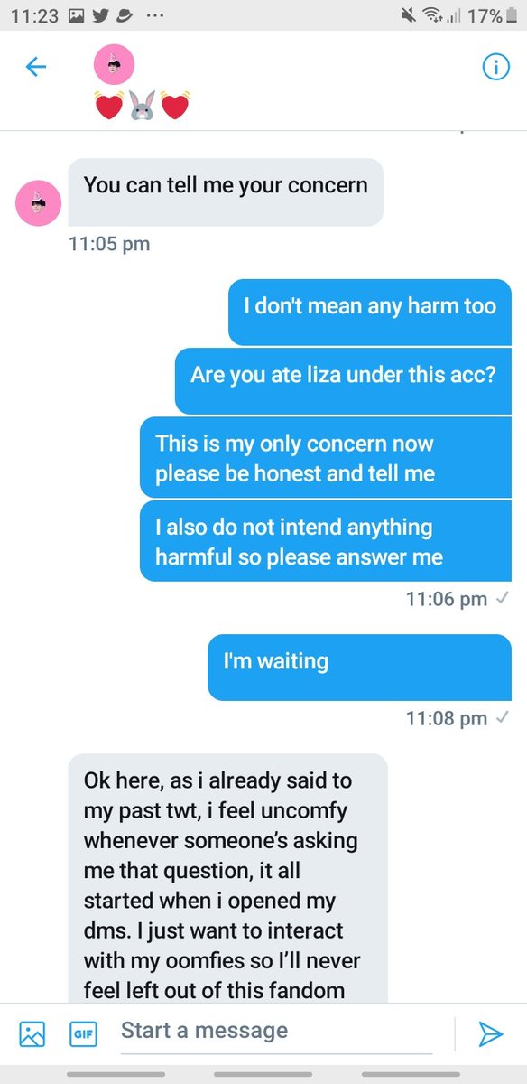 This is how our conversation went on. Now if you don't believe me or if you think I edited or sabotaged the convo I can give you my accounts passw If necessary (the one on top got deleted cuz I said that she @ the wrong person)