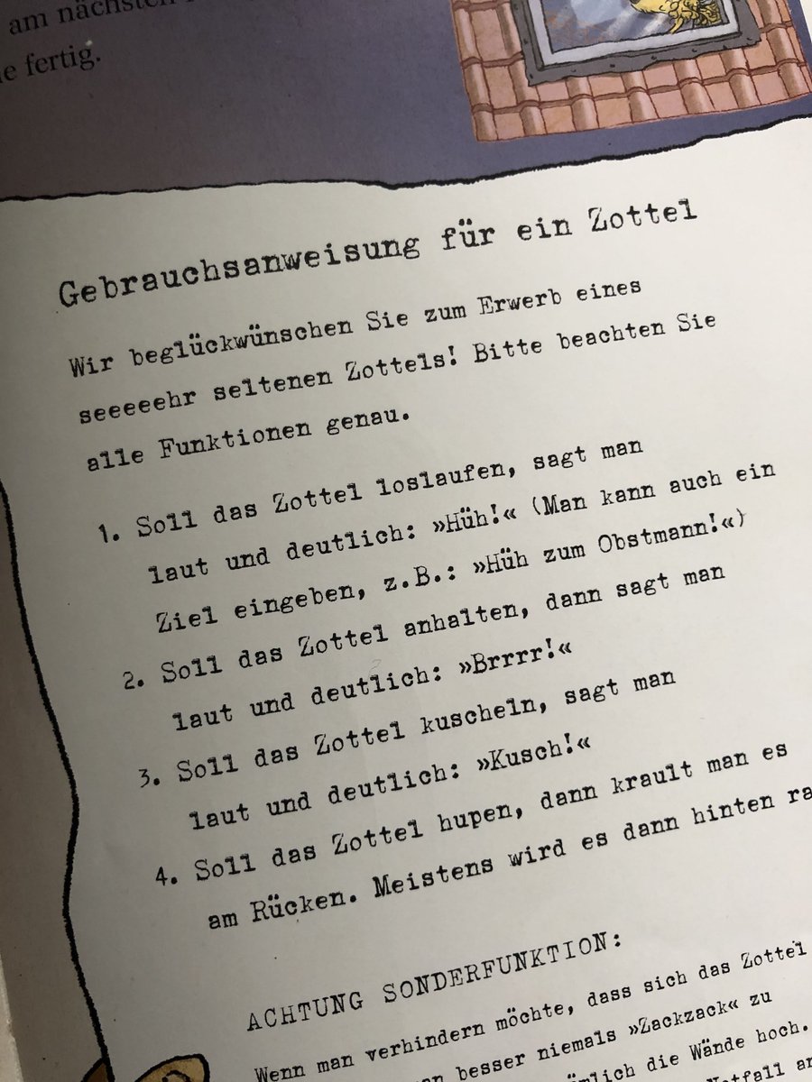 Gerade wieder schön geschmunzelt beim Lesen der "Gebrauchsanweisung für ein Zottel" im herrlichen #Kinderbuch Zarah &amp; Zottel – Die Sache mit der gestohlenen Zeit bittenocheinegeschichte.de/zarah-zottel-d… #kinderbücher #vorlesen #vorlesebuch #vorlesenfürkinder #lesenmitkindern #kinderbuchblogger