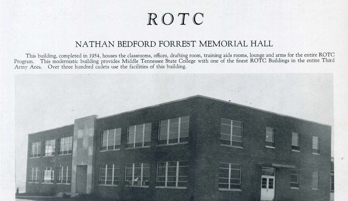  #ForrestHall was built in 1954 and named Nathan Bedford Forrest Memorial Hall. The name fit with the University's push in the 1940s and 1950s to align itself with Lost Cause mythology and Confederate symbolism.