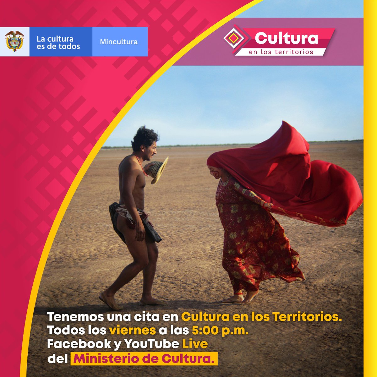 La Cultura se construye desde los territorios🌄, por eso todos los viernes compartimos las costumbres, tradiciones y talentos culturales de Colombia y su gente. Acompáñanos a las 5:00 p.m. por el Facebook y Youtube Live del Ministerio de Cultura #CulturaEnLosTerritorios