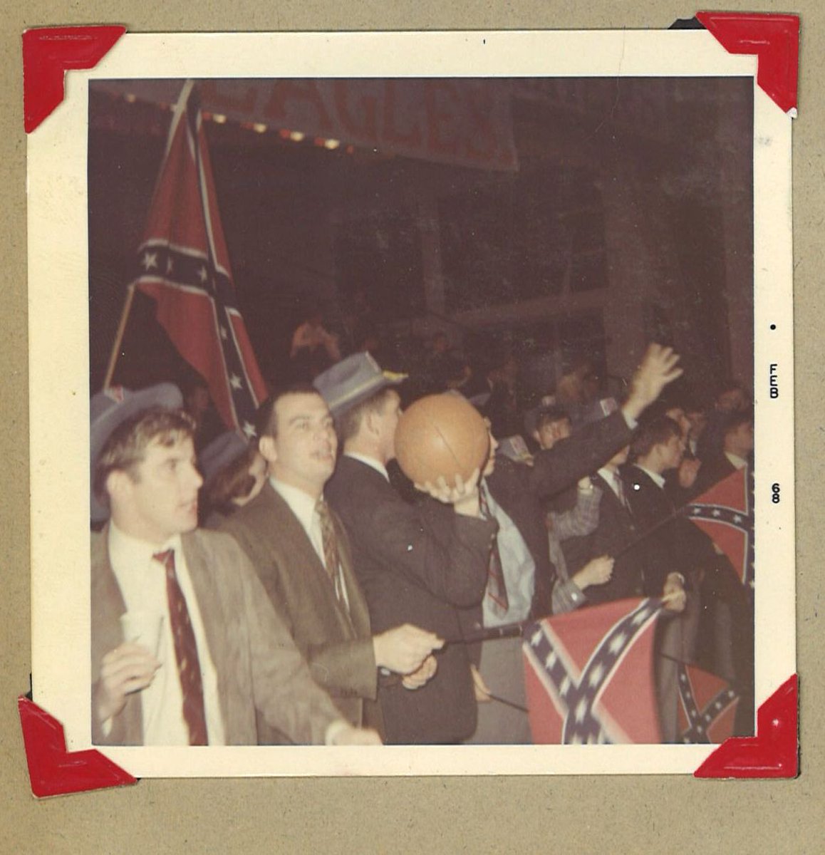 In the 1960s, MTSU also welcomed its first white fraternities. Kappa Alpha in particular used the Confederate flag as part of the frat's image. They adorned the flag at sporting events. "Dixie" was also the school's official fight song.  #ForrestHall