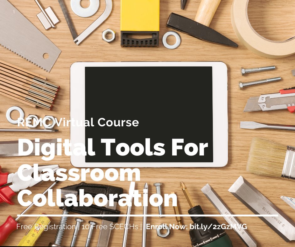 Free Virtual Course! Digital Tools for Classroom Collaboration. Educators can use digital tools to engage students in learning, collaboration, and critical thinking. Begins 9/7. 10 free SCECHs. Register now: bit.ly/3jUR1hD
