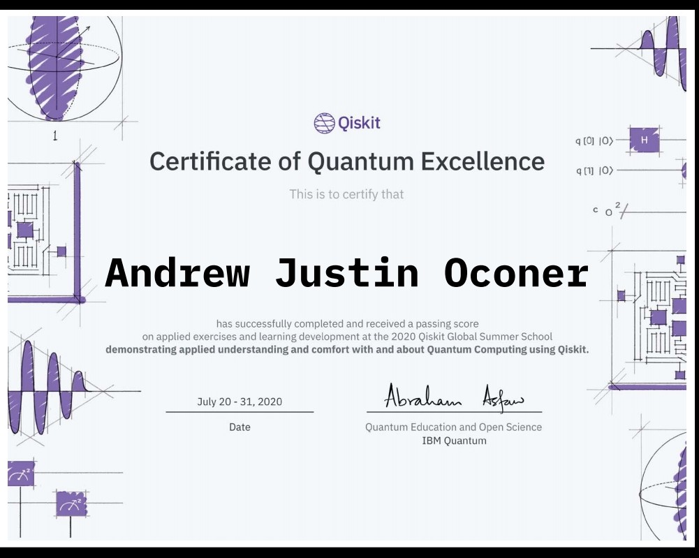 AJ_Oconer's tweet photo. Two weeks of studying quantum computing made me want to learn more! Thank you so much to @qiskit team @IBM for this wonderful opportunity! Looking forward to more events like this! So lucky to be a part of this community! #QiskitGSS #QuantumComputing https://t.co/BcapYknnoS